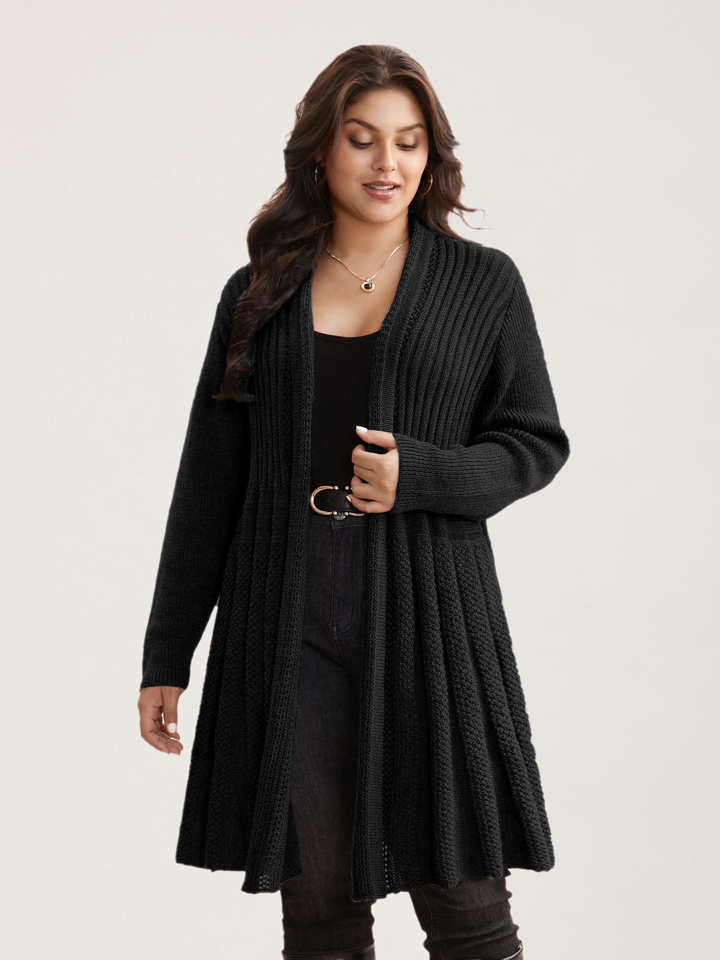 🔥 MAJOR SALE-Women’s Textured Long Cardigan – Relaxed Kimono-Style Open Front Sweater