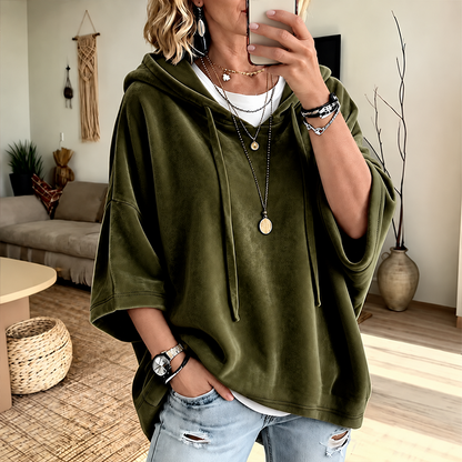 🔥 LAST DAY SALE –Women's Velour Oversized Hoodie 3/4 Sleeve