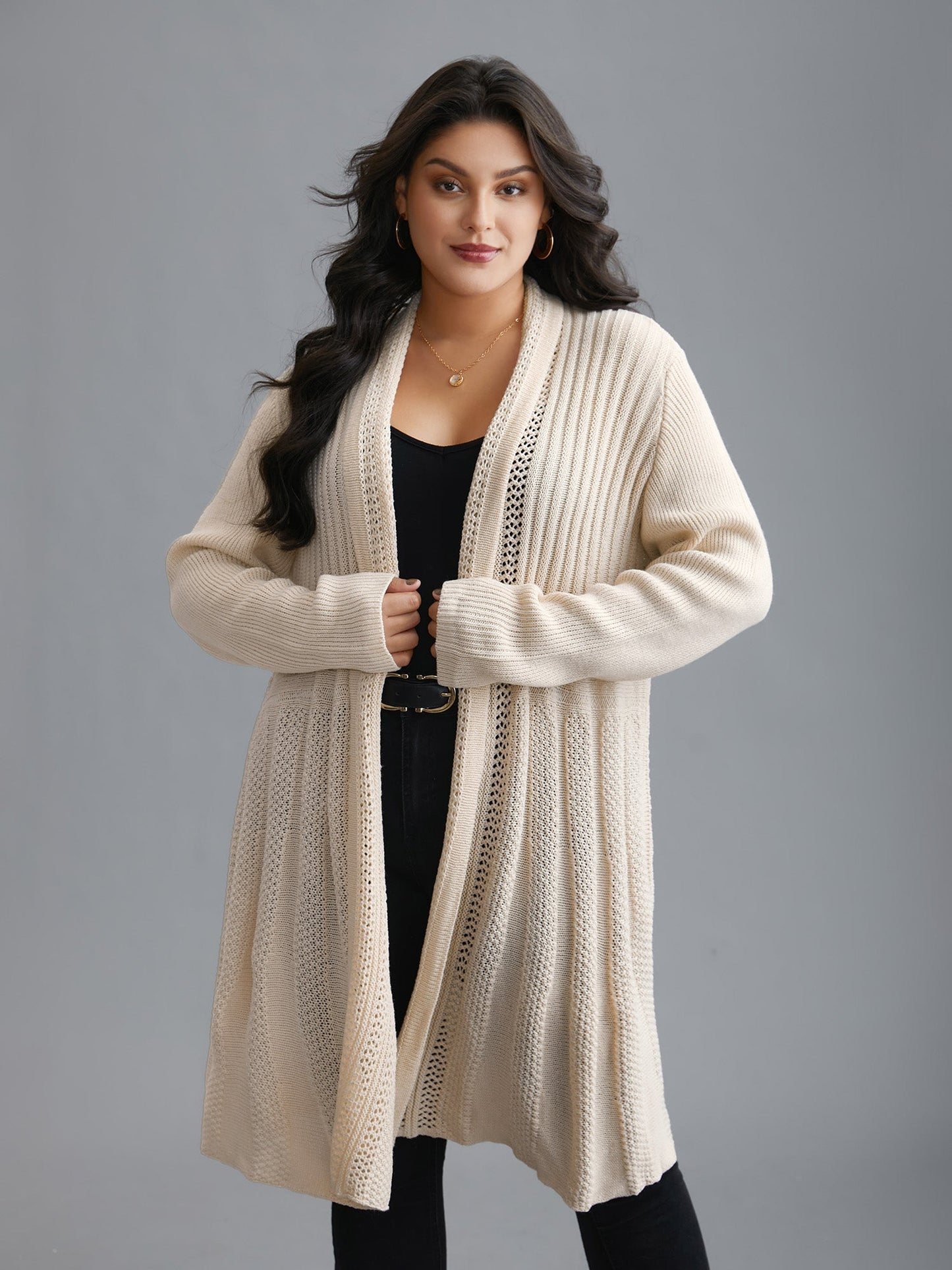🔥 MAJOR SALE-Women’s Textured Long Cardigan – Relaxed Kimono-Style Open Front Sweater