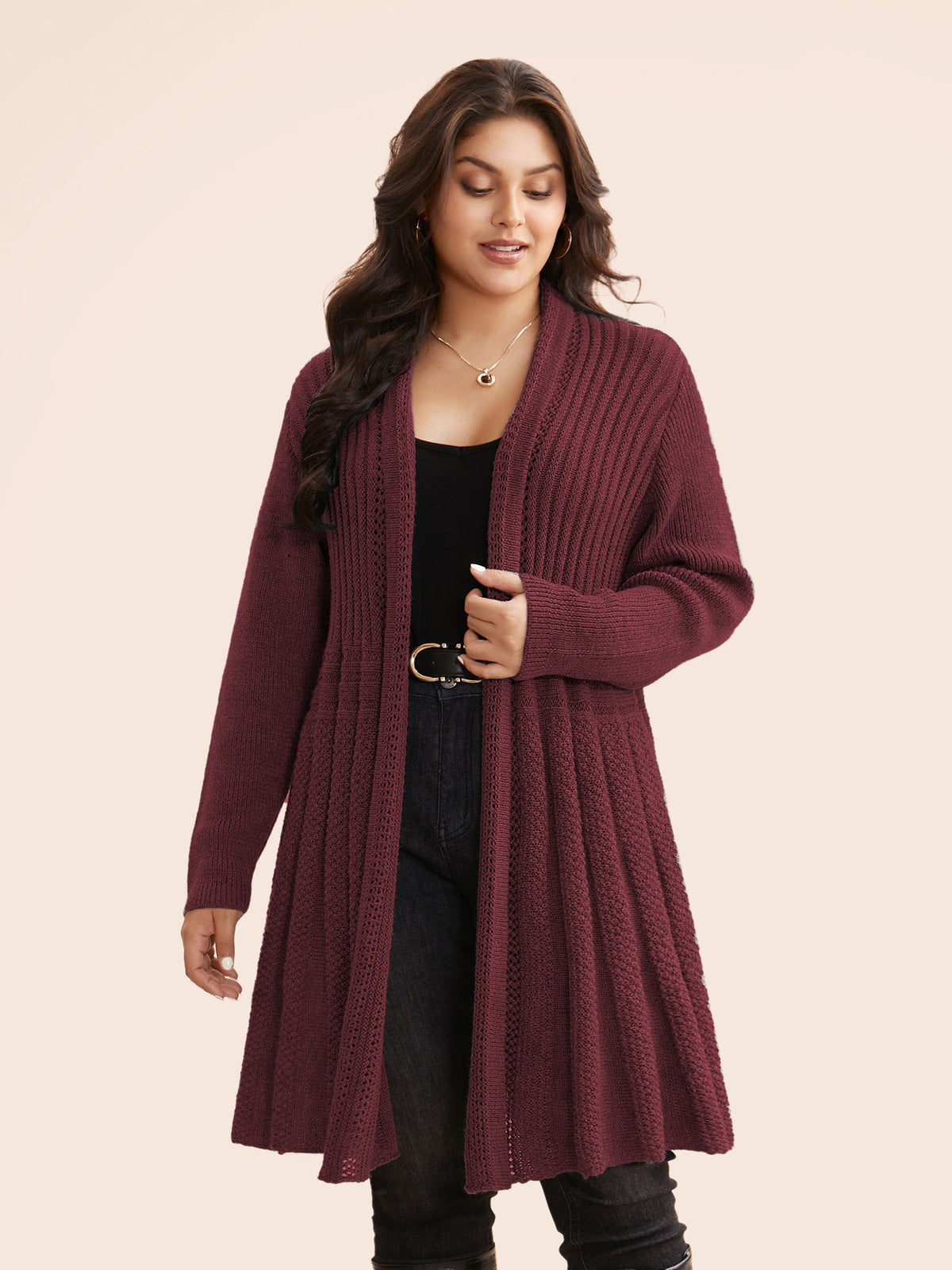 🔥 MAJOR SALE-Women’s Textured Long Cardigan – Relaxed Kimono-Style Open Front Sweater
