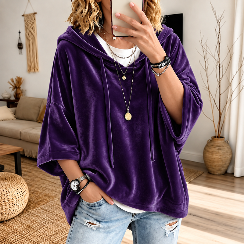 🔥 LAST DAY SALE –Women's Velour Oversized Hoodie 3/4 Sleeve