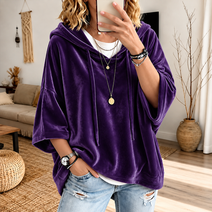 🔥 LAST DAY SALE –Women's Velour Oversized Hoodie 3/4 Sleeve