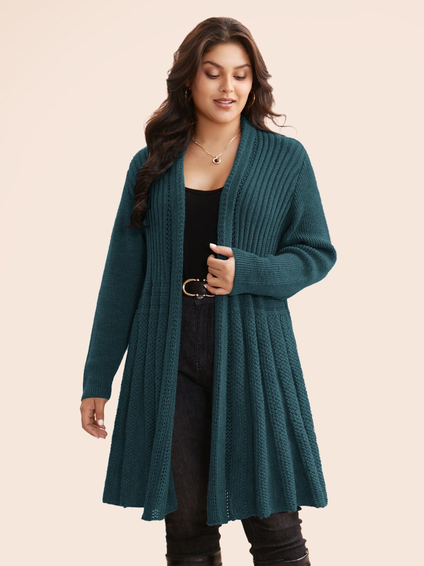 🔥 MAJOR SALE-Women’s Textured Long Cardigan – Relaxed Kimono-Style Open Front Sweater