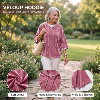 🔥 LAST DAY SALE –Women's Velour Oversized Hoodie 3/4 Sleeve