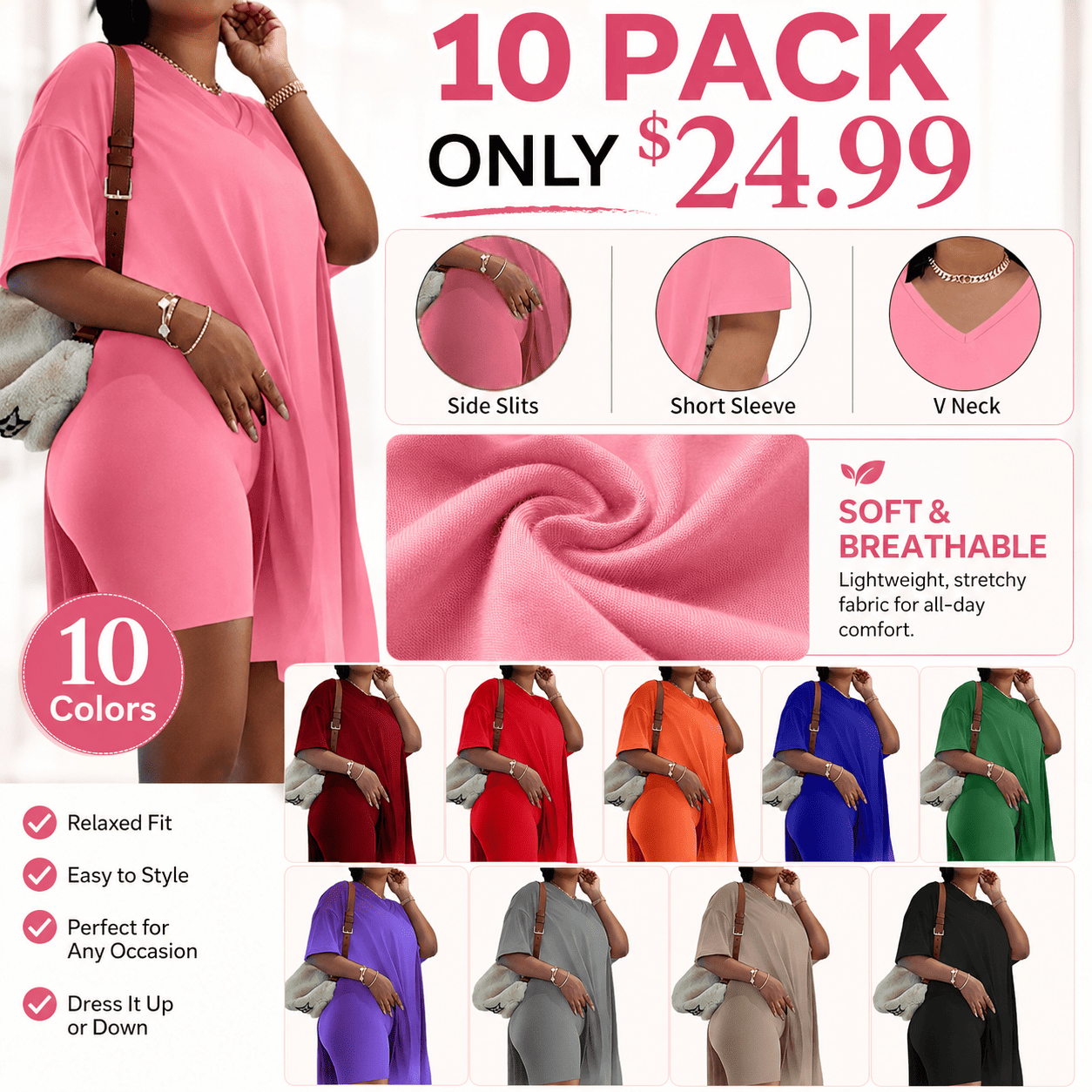 🔥 LAST DAY SALE – Women’s Casual 2-Piece Outfit – Oversized Tunic & Biker Shorts