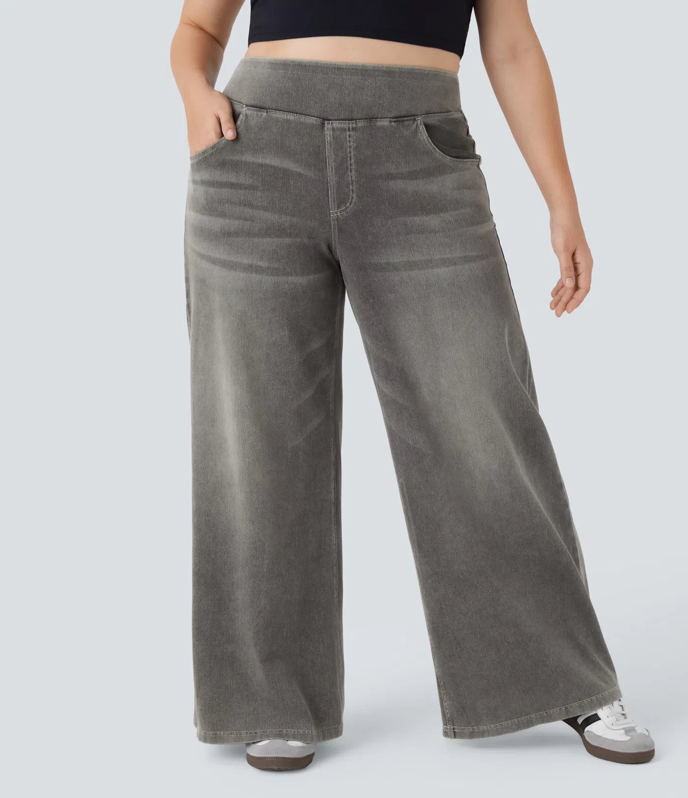 🔥 MAJOR SALE-Stretchy Pull-On Wide-Leg Knit Jeans