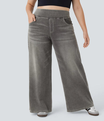 🔥 MAJOR SALE-Stretchy Pull-On Wide-Leg Knit Jeans