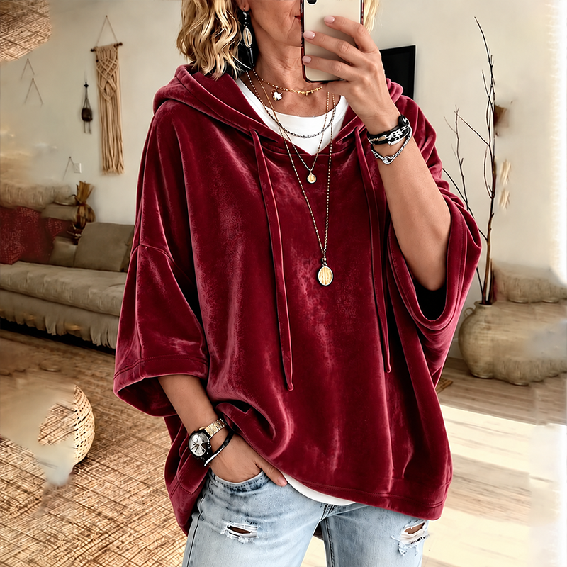 🔥 LAST DAY SALE –Women's Velour Oversized Hoodie 3/4 Sleeve
