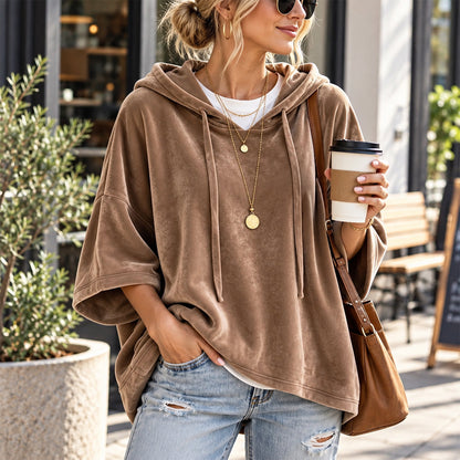 🔥 LAST DAY SALE –Women's Velour Oversized Hoodie 3/4 Sleeve