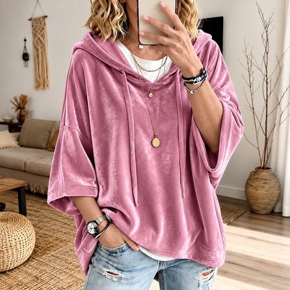 🔥 LAST DAY SALE –Women's Velour Oversized Hoodie 3/4 Sleeve
