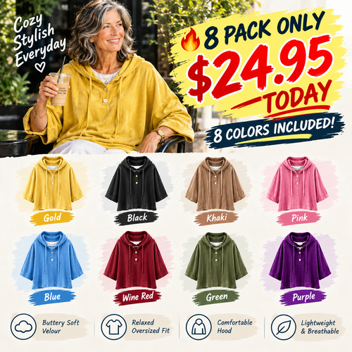 🔥 LAST DAY SALE –Women's Velour Oversized Hoodie 3/4 Sleeve