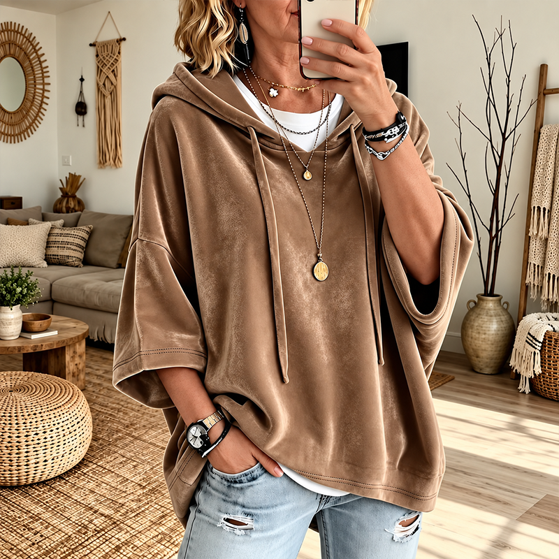 🔥 LAST DAY SALE –Women's Velour Oversized Hoodie 3/4 Sleeve