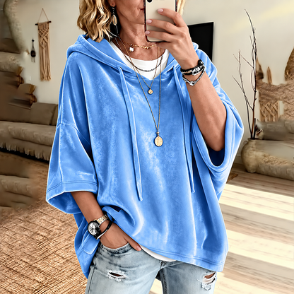 🔥 LAST DAY SALE –Women's Velour Oversized Hoodie 3/4 Sleeve
