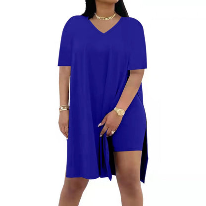 🔥 LAST DAY SALE – Women’s Casual 2-Piece Outfit – Oversized Tunic & Biker Shorts