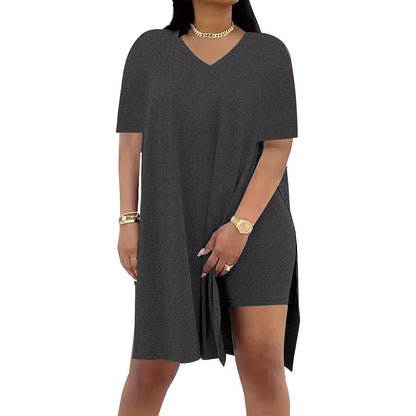 🔥 LAST DAY SALE – Women’s Casual 2-Piece Outfit – Oversized Tunic & Biker Shorts